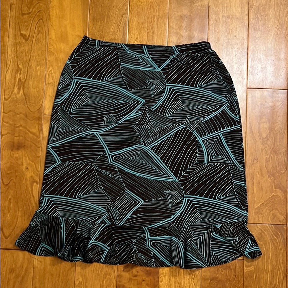 Vintage Y2k KC Stevens Geometric Skirt Size L Brown Blue Fairy Grunge 2000’s - Picture 2 of 9